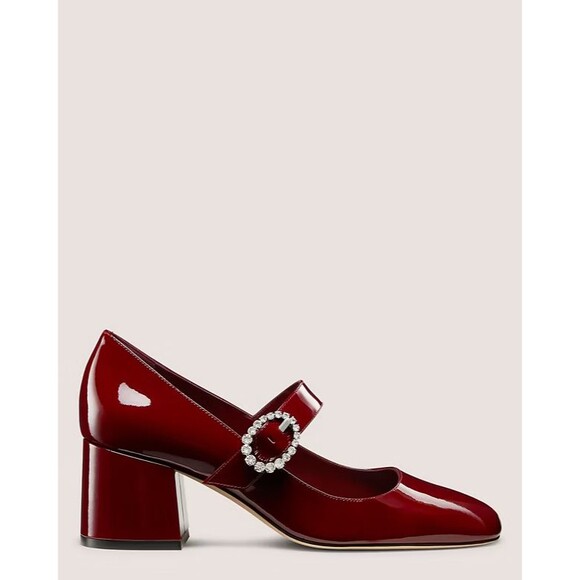 Stuart Weitzman Red Patent Leather Sloane 60 Mary Jane Heels Shoes Womens 8 - Picture 1 of 16
